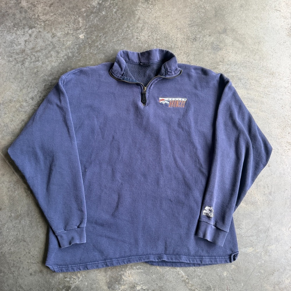 Vintage 90s Starter Denver Broncos Faded 1/4 Quarter Zip Pullover NFL Mens Large